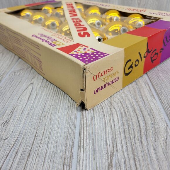Vintage Gold Woolworth Woolco Glass Ornaments Bulbs 24 original box USA 2.25"‎ - Picture 5 of 11